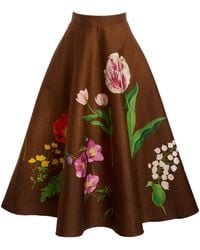 Oscar de la Renta - Botanical Stretch-Cotton Midi Circle Skirt - Lyst