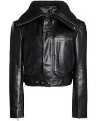 Victoria Beckham - Calf Leather Cropped Biker Jacket - Lyst