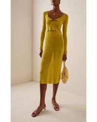 fishtail midi dress with sleeves SALMA Fluted Sleeve Longline Fishtail Midi Dress In Yellow