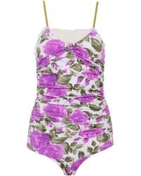 Chloé - Printed Ruched One-Piece Swimsuit - Lyst