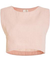 Posse - Exclusive Martina Cropped Linen Top - Lyst