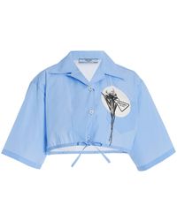 Prada - Oversized Printed Cotton Poplin Cropped Shirt - Lyst