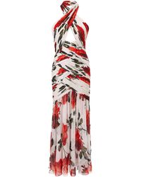 Carolina Herrera - Cross-Front Stemmed-Rose-Printed Chiffon Midi Dress - Lyst