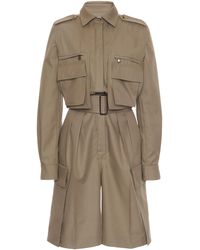 Max Mara Anzio Belted Cotton-gabardine Playsuit - Grey