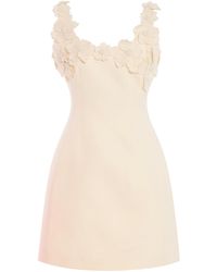 Monique Lhuillier - Scoop Neck Sculpted Wool Blend Dress With Floral Neckline - Lyst