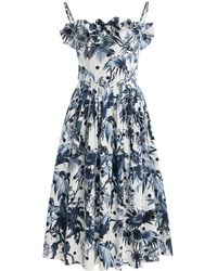 Oscar de la Renta - Dotted-Palms-Printed Stretch Cotton-Poplin Midi Dress - Lyst