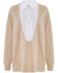 STAUD - Pietro Oversized Cotton-cashmere Shirt Sweater - Lyst