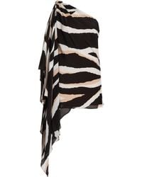 Elie Saab - Zebra-print One-shoulder Cape Maxi Top - Lyst