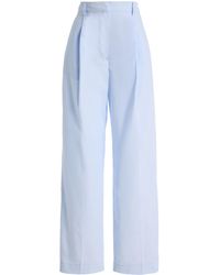 THE LATEST - Axel Pleated Cotton Poplin Wide-Leg Trousers - Lyst