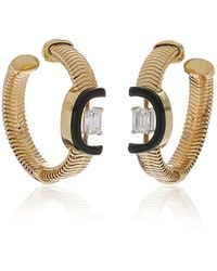 Nikos Koulis - Feelings 18k Yellow And White Gold Diamond And Emerald Hoop Earrings - Lyst