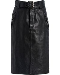 Saint Laurent - Belted High-rise Leather Midi Skirt - Lyst