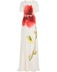 Monique Lhuillier - Printed Satin Maxi Dress - Lyst