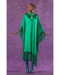 Andrew Gn Fringed Silk-blend Caftan Dress - Green