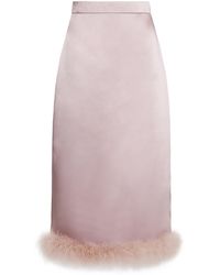 Valentino Garavani - Feather-Trimmed Satin Midi Skirt - Lyst