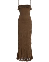 By Malene Birger - Nova Fringe Smocked Satin Maxi Dress - Lyst