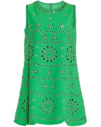 Oscar de la Renta - Embroidered Cotton-blend Mini Dress - Lyst