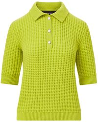 Brandon Maxwell Pointelle Stitch Wool Polo Top - Yellow