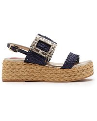 Roger Vivier - Summer Strass-Embellished Buckle Raffia Platform Sandals - Lyst