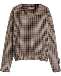 Prada - Oversized Checked Cashgora Sweater - Lyst