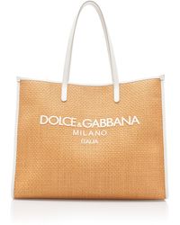 Dolce & Gabbana - Logo-embroidered Raffia Tote Bag - Lyst