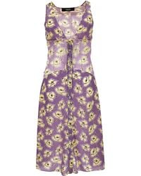 Versace - Floral Stretch Silk Georgette Knee-Length Dress - Lyst