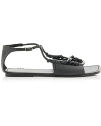 St. Agni - Beaded Leather T-Strap Sandals - Lyst