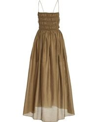 Matteau - Lace-up Shirred Cotton-silk Dress - Lyst