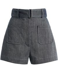 Matthew Bruch - Linen-Cotton Denim Belted Shorts - Lyst