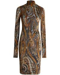 Etro - Patterned Mock Neck Knee-Length Dress - Lyst