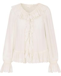 LoveShackFancy - Avee Ruffled Silk Blouse - Lyst