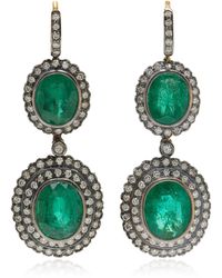 Amrapali - One-of-a-kind Rajasthan 18k Yellow Gold, Black Rhodium Emerald Earrings - Lyst