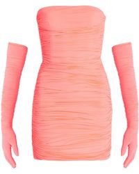 Alex Perry - Exclusive Riley Ruched Strapless Mini Dress W. Gloves - Lyst