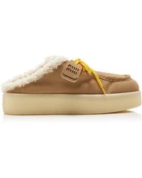 Miu Miu - Sabot Shearling-Lined Suede Mules - Lyst