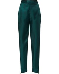 Brandon Maxwell High-rise Zip-detailed Silk Cigarette Trousers - Green