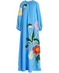 Oscar de la Renta - Oversized Embroidered Silk Maxi Dress - Lyst