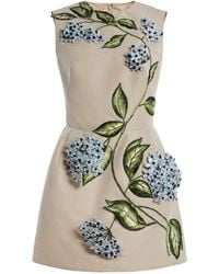 Oscar de la Renta - Porcelain Flowers Embellished Faille Mini Dress - Lyst