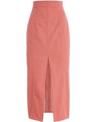 Carolina Herrera - High-Waisted Cotton-Blend Twill Midi Skirt - Lyst