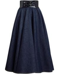 Alaïa - Belted Cotton Midi Skirt - Lyst