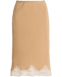 Saint Laurent - Lace-Trimmed Silk Midi Slip Skirt - Lyst