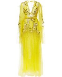 Elie Saab Bead-embroidered Chiffon Maxi Dress - Yellow