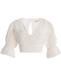 All That Remains - Fleur Floral-Appliquéd Cotton-Silk Top - Lyst