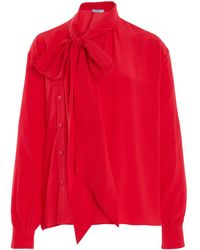 Prada - Tie-Neck Marocain-Silk Shirt - Lyst