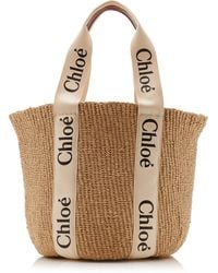 Chloé - Woody Ribbon-trimmed Raffia Tote Bag - Lyst
