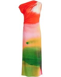 Oscar de la Renta - Draped Watercolor-print Jersey Midi Dress - Lyst