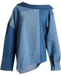 売れ筋商品|||アウェイク モード シャツ レディース トップス OFF SHOULDER UPCYCLED BACK TO FRONT SHIRT - Blouse - blue A.W.A.K.E. MODE OFF SHOULDER UPCYCLED BACK TO FRONT SHIRT