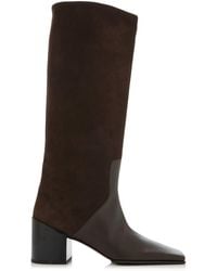 Alaïa - Square Nubuck And Leather Knee Boots - Lyst