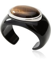 Julietta - Lina Rhodium-Plated Brass Resin And Tiger's Eye Cuff - Lyst