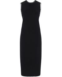 Prada - Lace-trimmed Crepe Midi Dress - Lyst