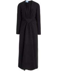 Prada - Long Deep V-neck Cady Maxi Dress - Lyst