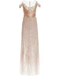 Marchesa Embroidered Tulle Gown - Natural